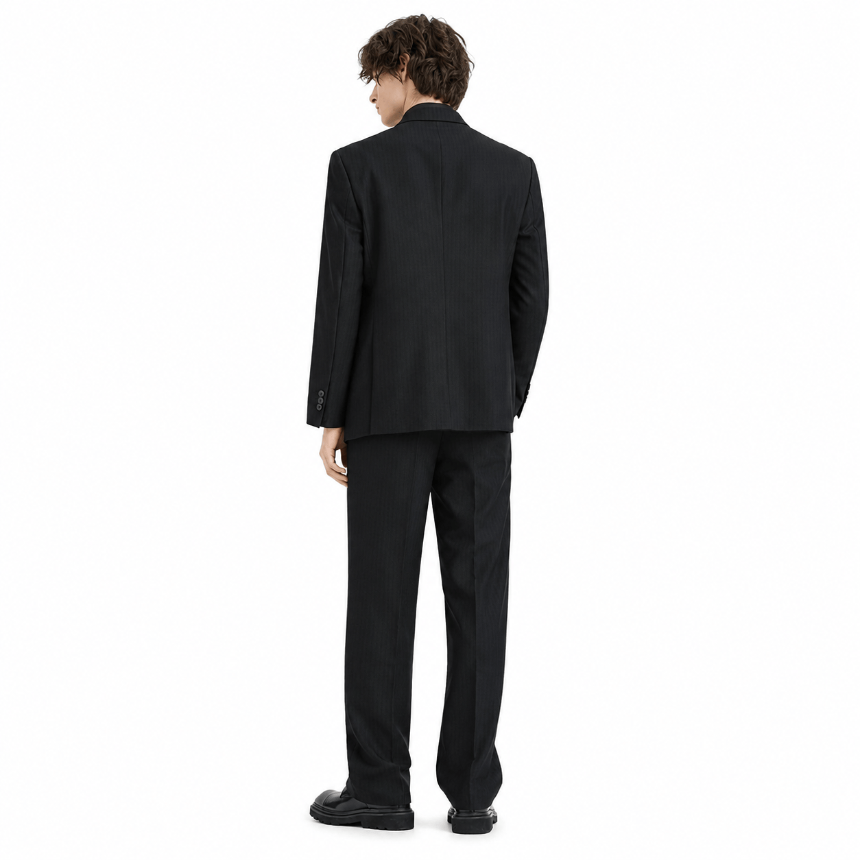 aesido Black 2 Piece High Quality Double Breasted Peaked Lapel Loose Casual Men's Suit