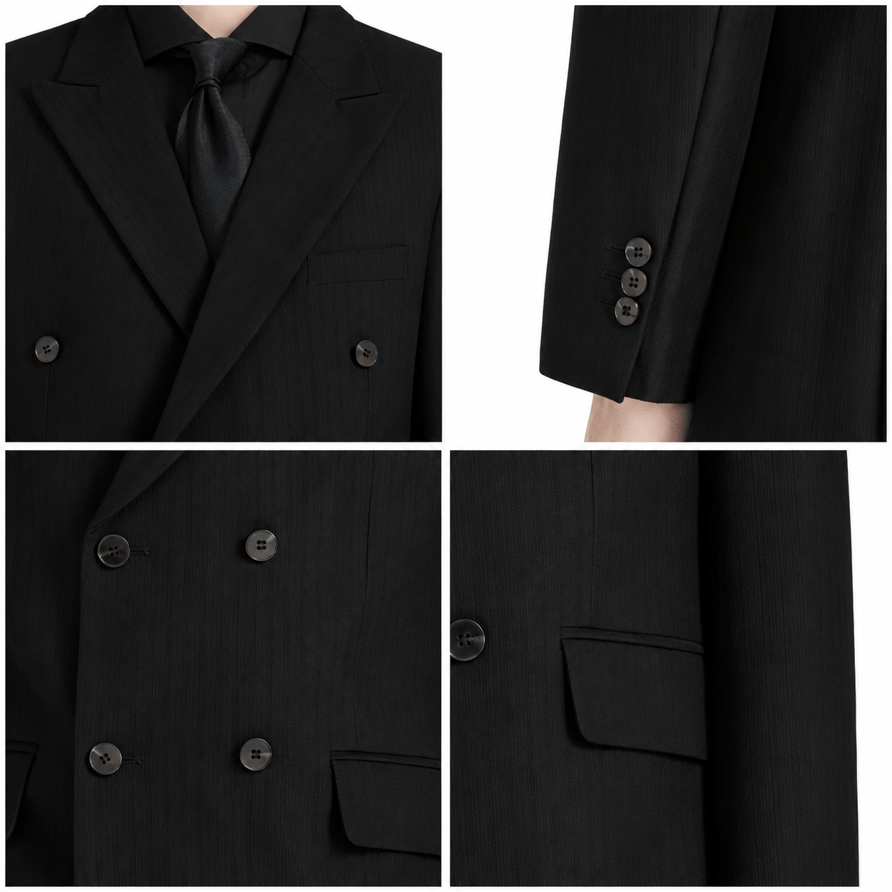 aesido Black 2 Piece High Quality Double Breasted Peaked Lapel Loose Casual Men's Suit