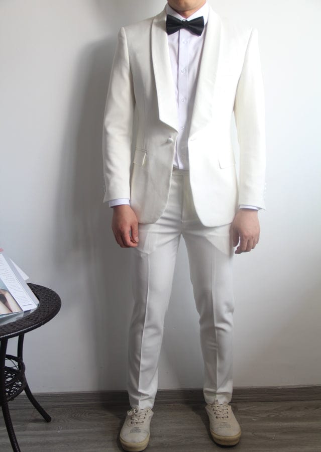 White 2 Piece Shawl Lapel Men Suit Business Casual Slim Fit Groom Wedding Dress Black / 38R White 2 Piece Shawl Lapel Men Suit Business Casual Slim Fit Groom Wedding Dress Black / 38R