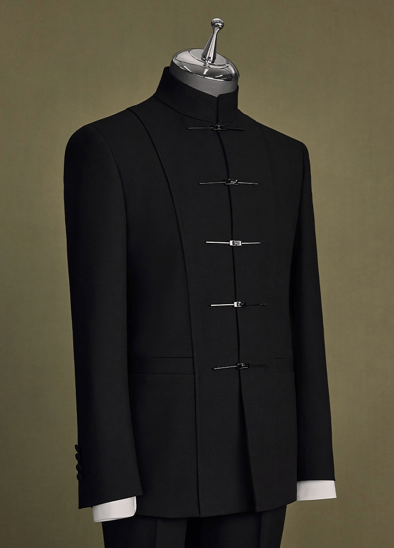 Aesido Black Mandarin Jacket Mens Wedding & Formal Black / 38R Aesido Black Mandarin Jacket Mens Wedding & Formal Black / 38R