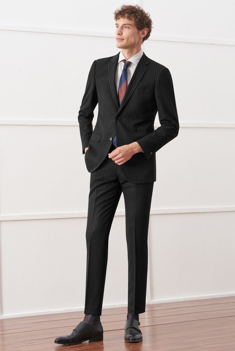 aesido Black 2 Piece Striped Business Casual Slim Fit Men's Suit Groom Wedding Dress