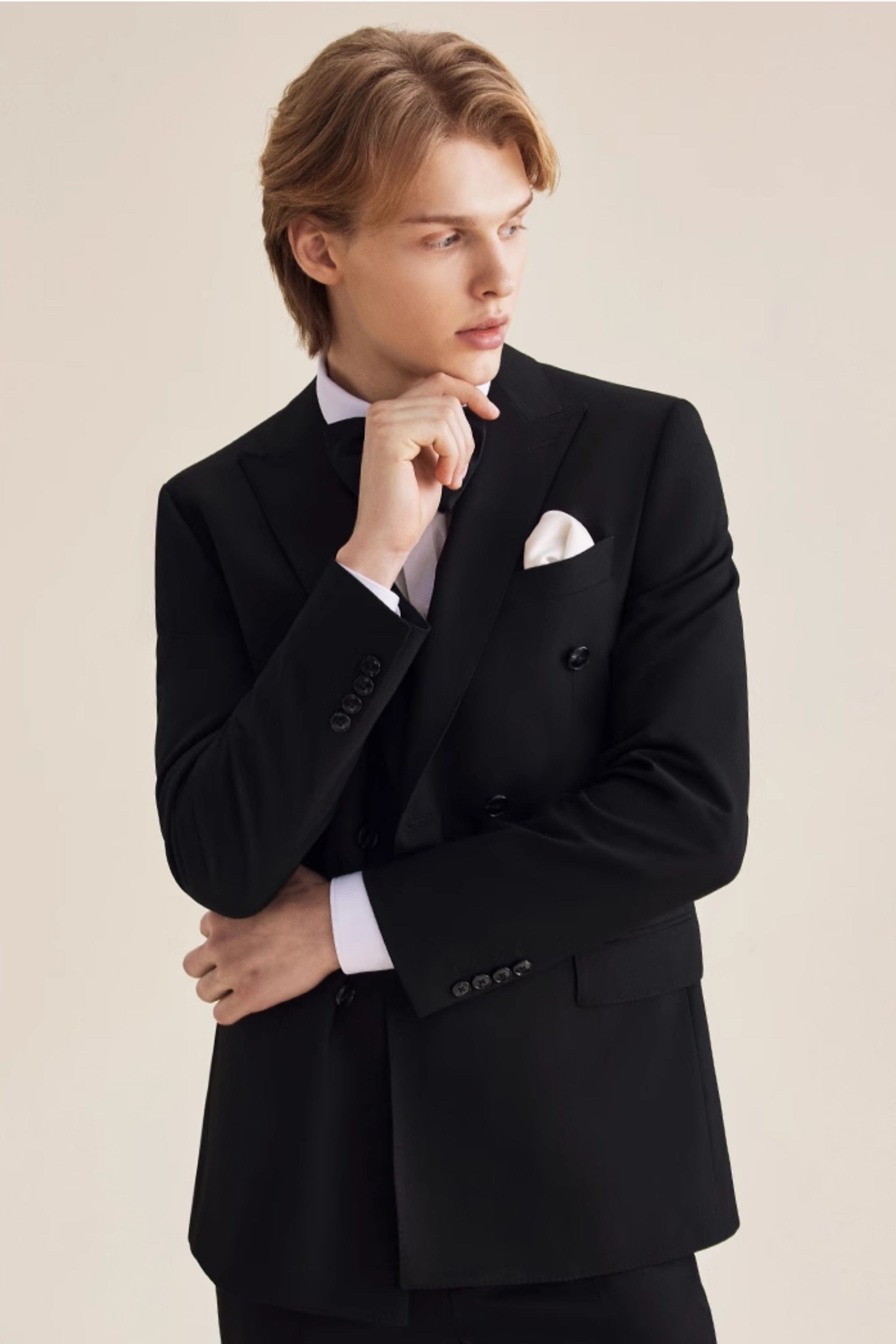 aesido Black 3 Piece Double Breasted Stylish Gentleman Business Casual Men's Suit Groom Wedding Dress