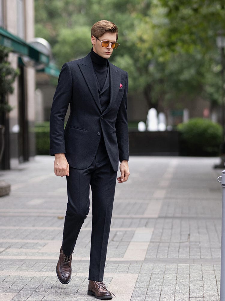 Black Tweed Mens 3-Piece Suit Peak Lapel Blazer, Vest & Pants Black / 34R Black Tweed Mens 3-Piece Suit Peak Lapel Blazer, Vest & Pants Black / 34R