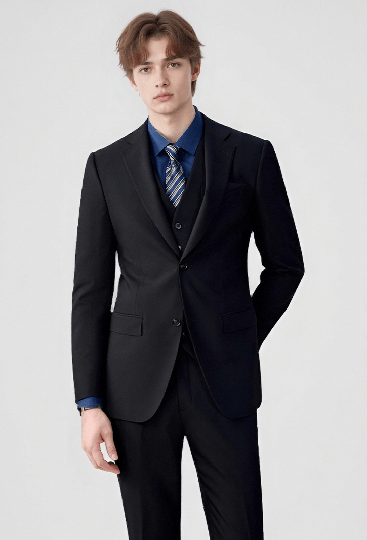 Black 3 Piece Single Breasted Business Casual Slim Fit Men's Suit Groom Wedding Dress Black / 46R Black 3 Piece Single Breasted Business Casual Slim Fit Men's Suit Groom Wedding Dress Black / 46R