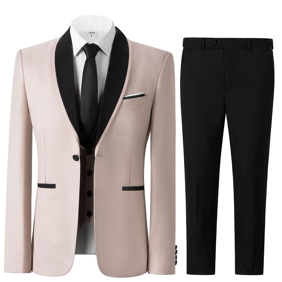 aesido Black 3 Piece Single Button Satin Collar Men Suit (Blazer+Vest+Pants)