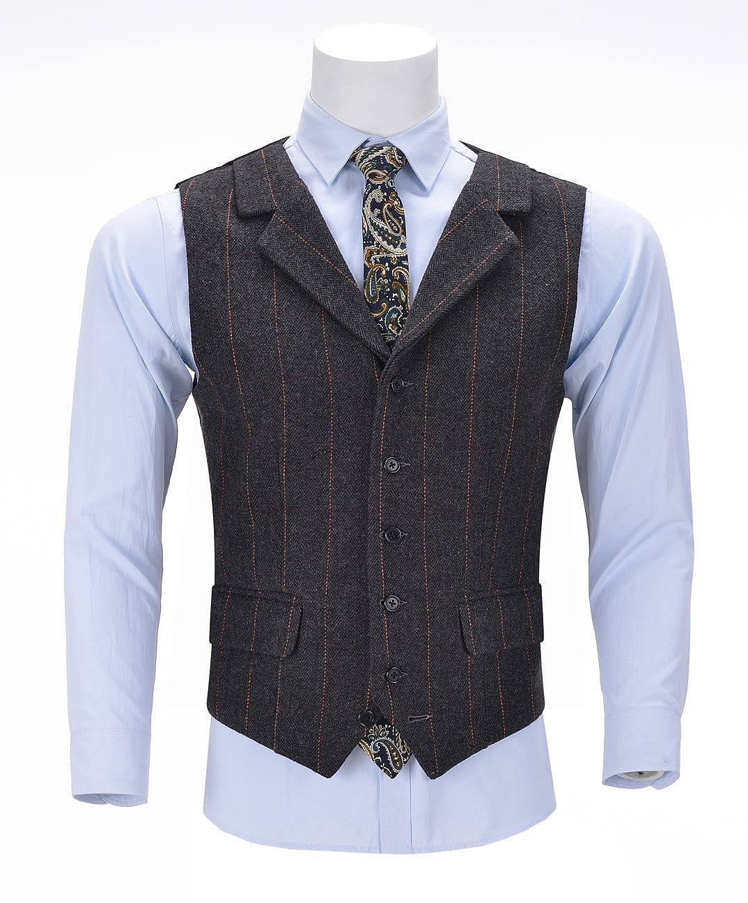 aesido Black Casual Men's Suit Vest Plaid Notch Lapel Waistcoat