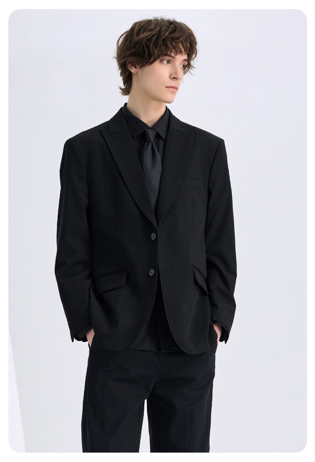 aesido Black Casual Peak Lapel Mens Blazer