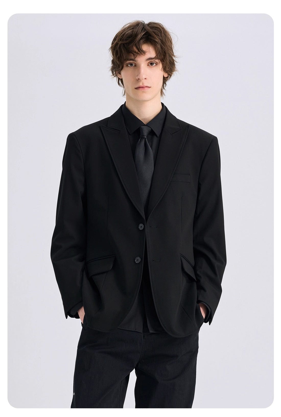 aesido Black Casual Peak Lapel Mens Blazer