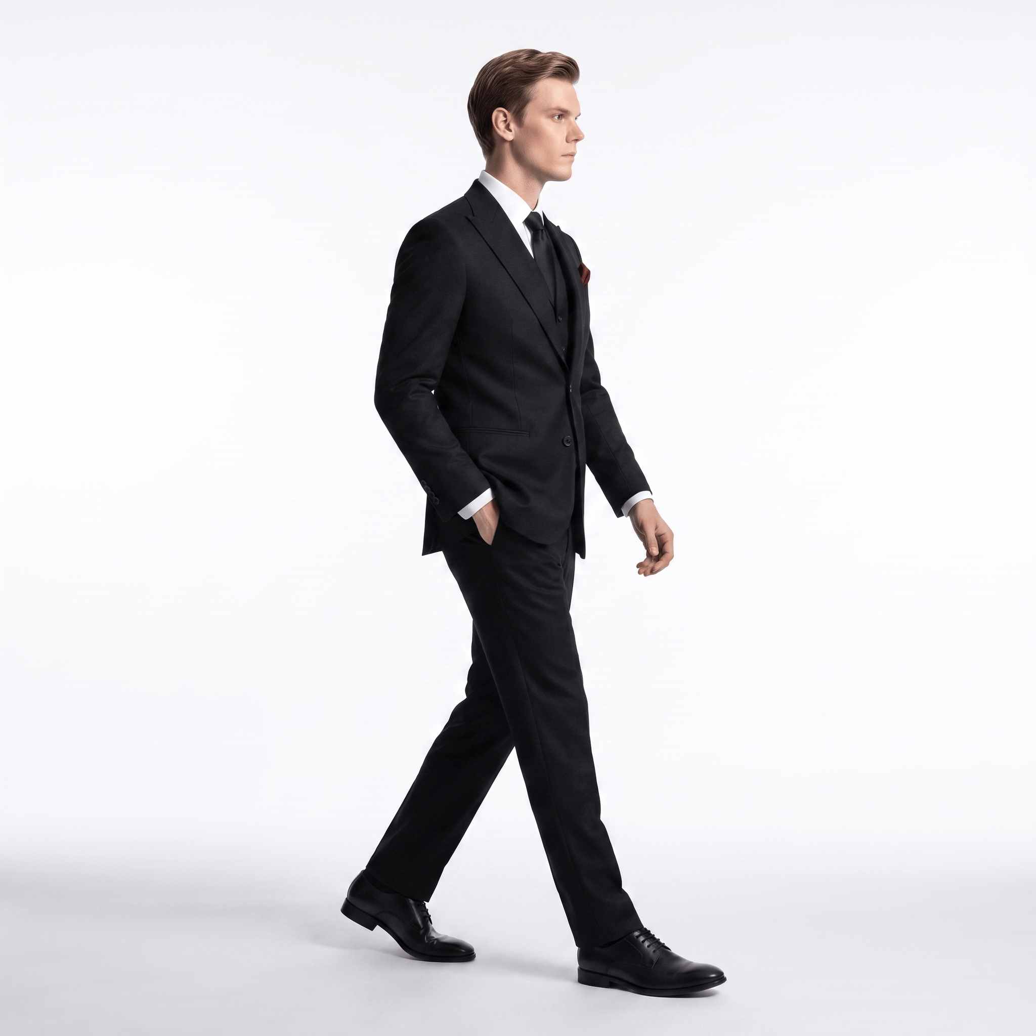 aesido Black Classic Men’s 3-Piece Suit – Peak Lapel Blazer, Vest & Pants