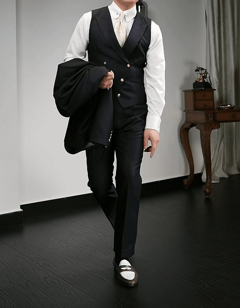 Black Double Breasted Casual Slim Fit Men's Vest Black / XXL