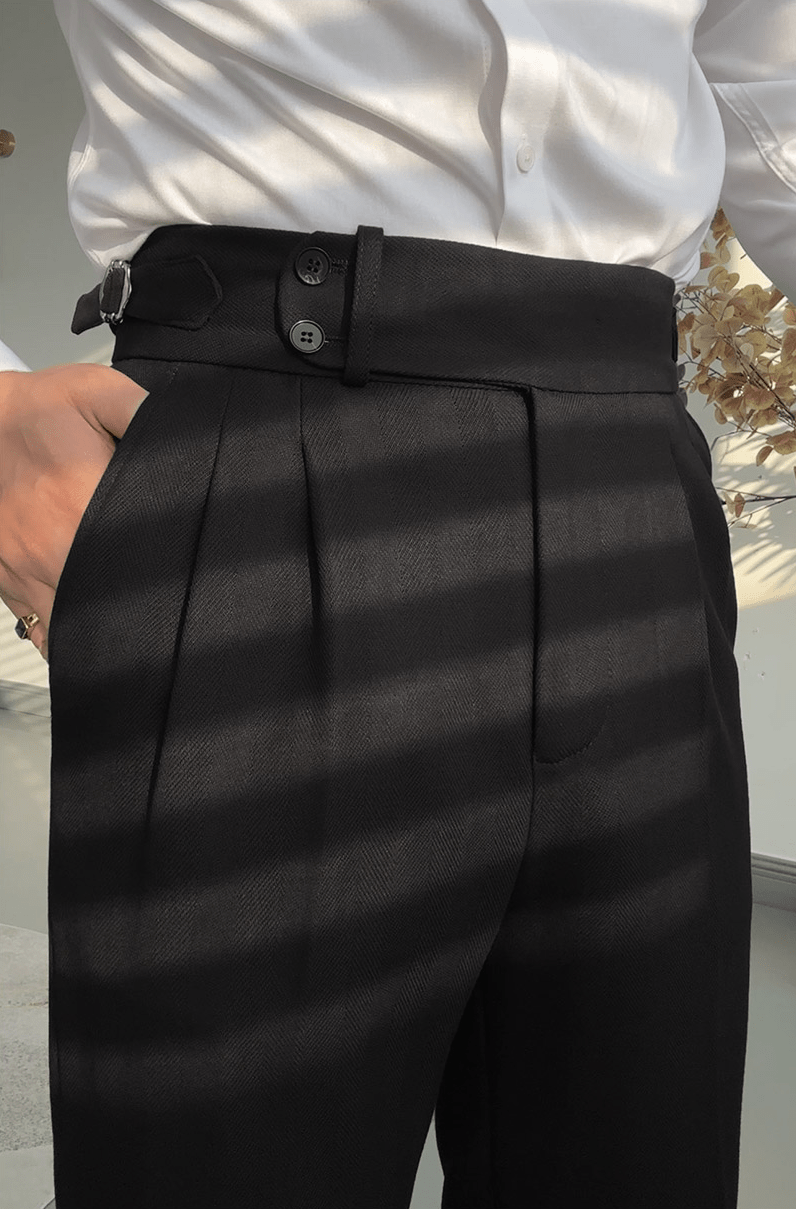 Black High Waist Casual Business Slim Fit Tweed Men's Trousers Black / 34W X 34L Black High Waist Casual Business Slim Fit Tweed Men's Trousers Black / 34W X 34L
