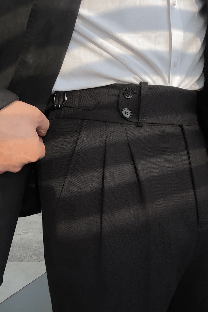 Black High Waist Casual Business Slim Fit Tweed Men's Trousers Black / 34W x 34L Black High Waist Casual Business Slim Fit Tweed Men's Trousers Black / 34W x 34L