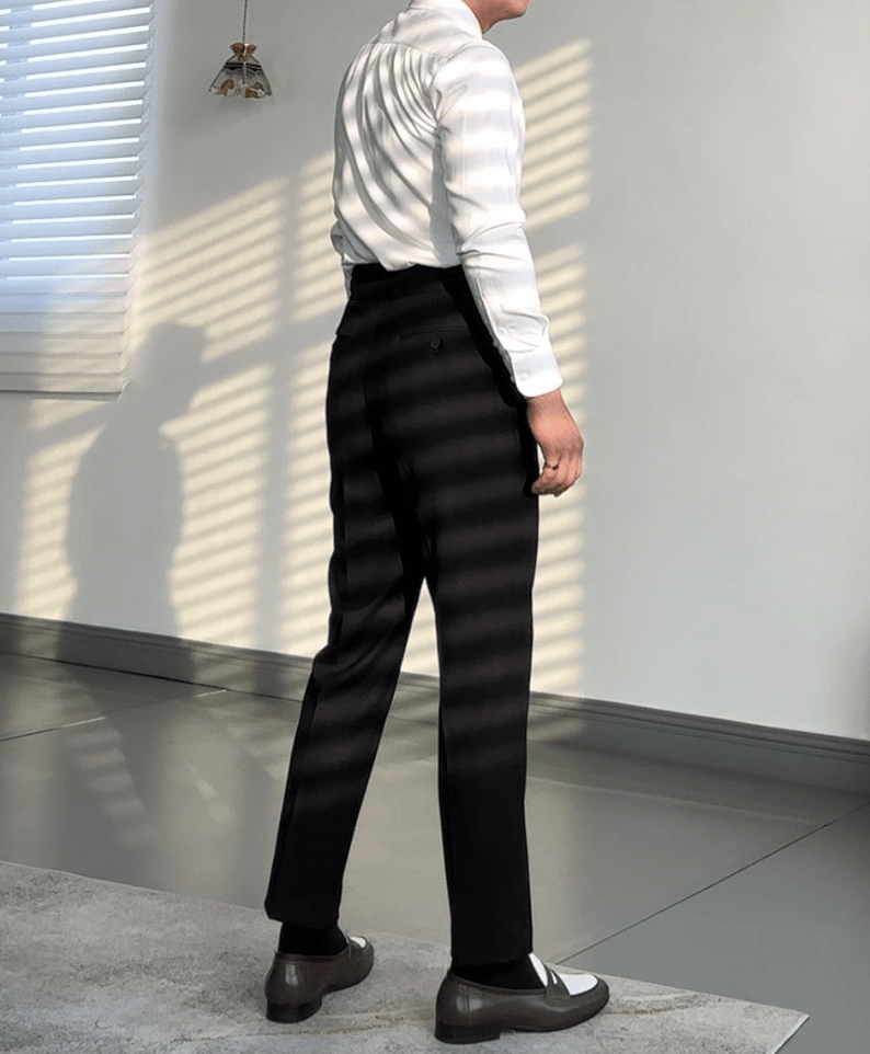 Black High Waist Casual Business Slim Fit Tweed Men's Trousers Black High Waist Casual Business Slim Fit Tweed Men's Trousers