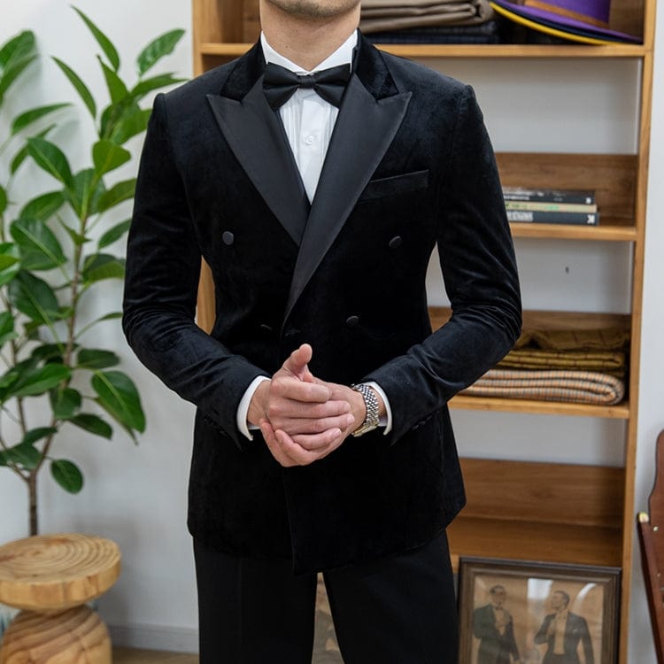 Black Piece High Quality Velvet Double Breasted Men's Suit