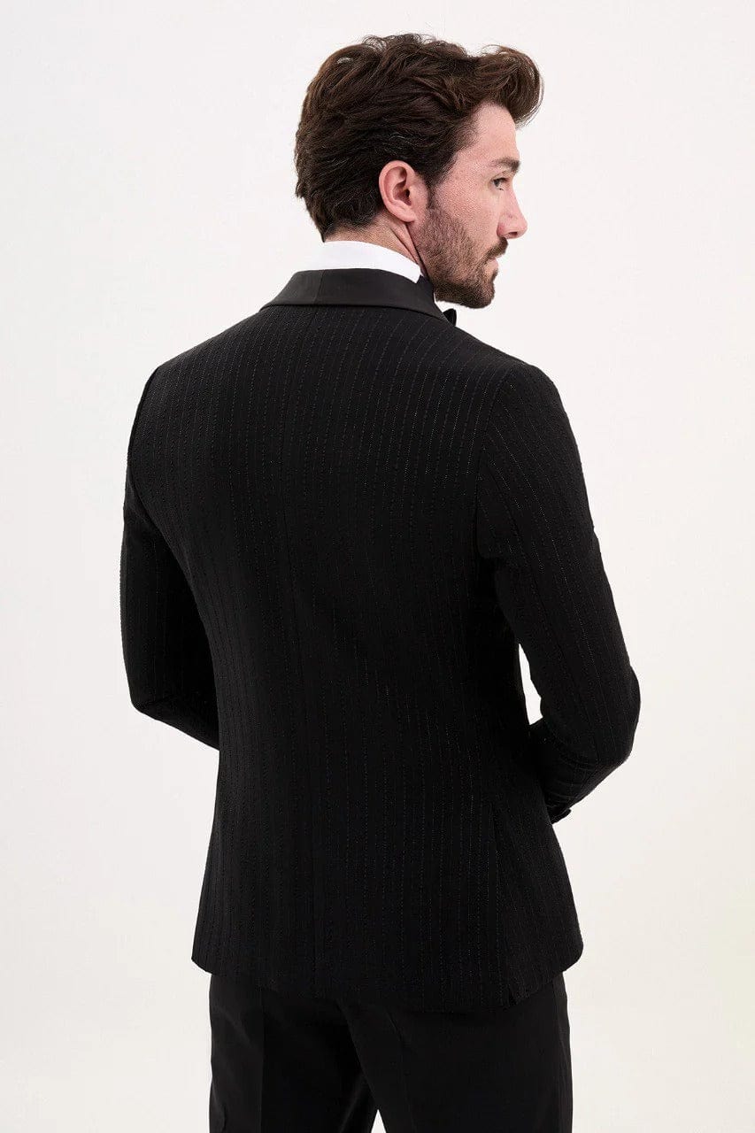 aesido Black Men’s Single-Breasted Tuxedo Suit with Satin Shawl Lapel and Matching Pants