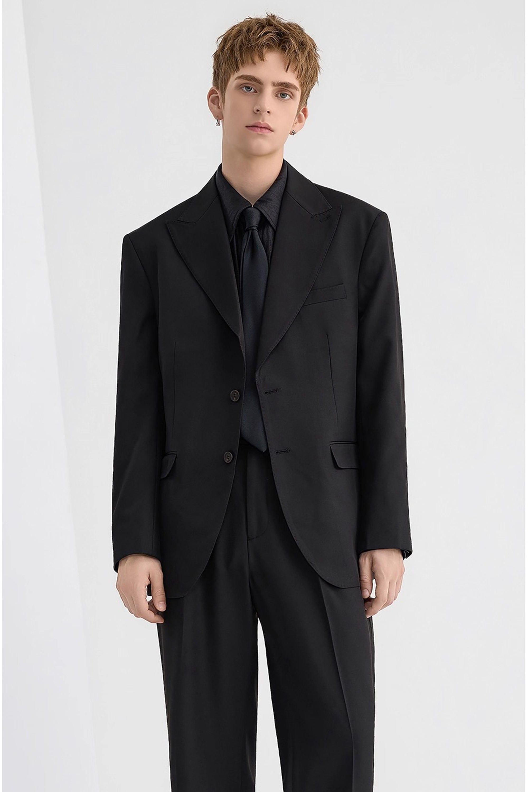 aesido Black Notch Lapel Casual Men's Blazer
