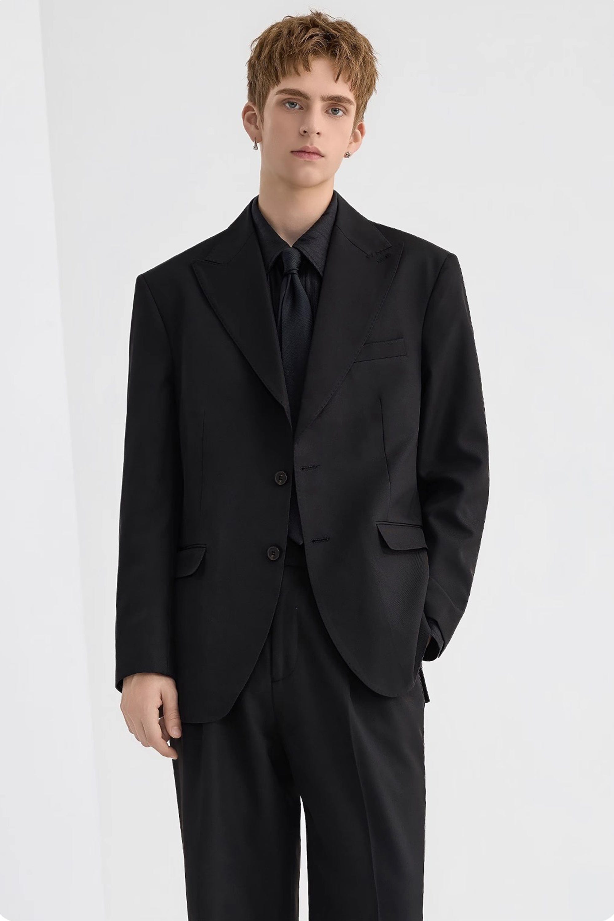 aesido Black Notch Lapel Casual Men's Blazer