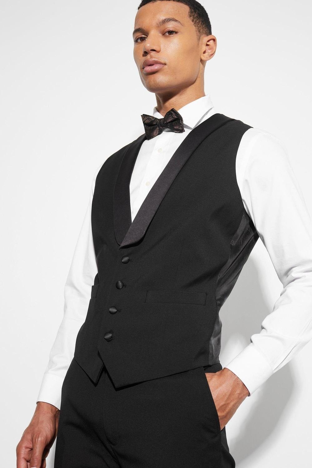 aesido Black Single Breasted Shawl Lapel Mens Waistcoat
