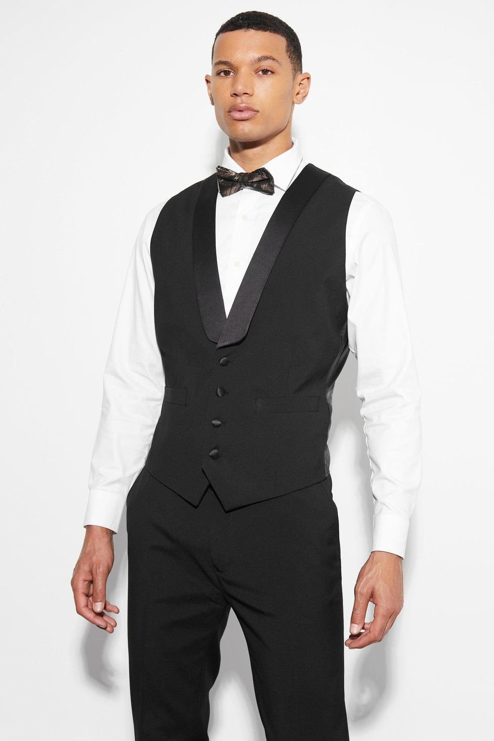 aesido Black Single Breasted Shawl Lapel Mens Waistcoat