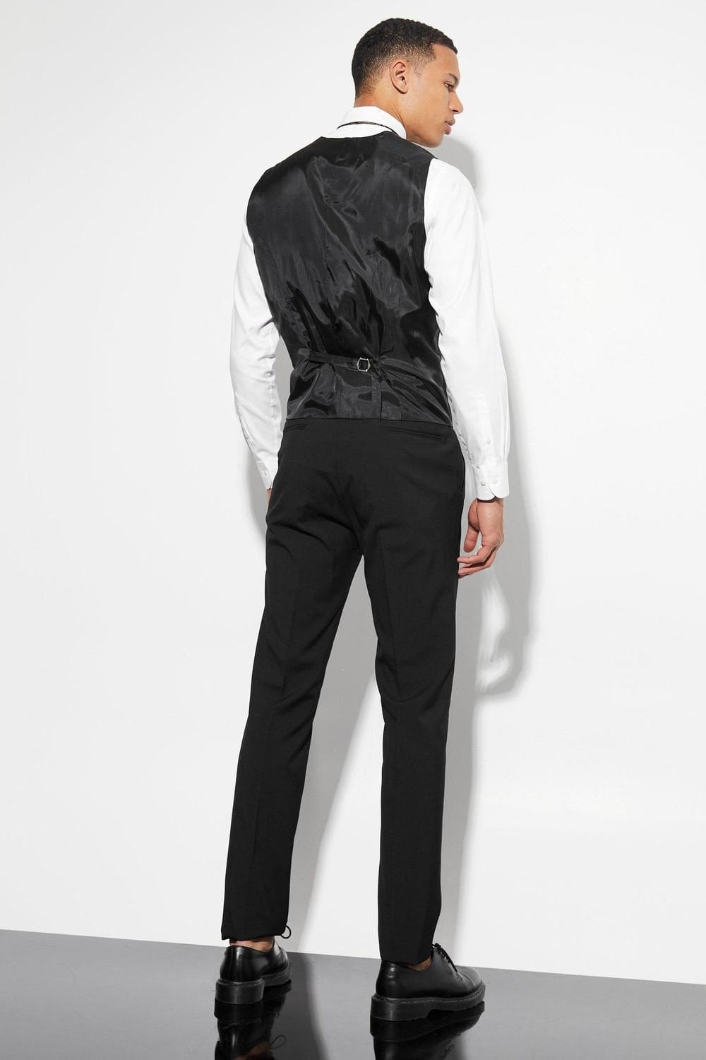 aesido Black Single Breasted Shawl Lapel Mens Waistcoat