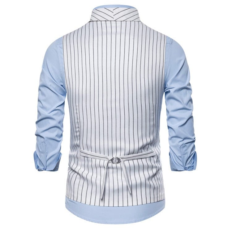 aesido Black Striped Double Breasted Shawl Lapel Men Waistcoat