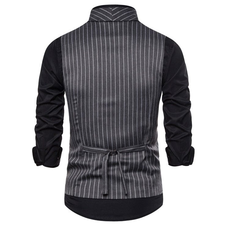 aesido Black Striped Double Breasted Shawl Lapel Men Waistcoat