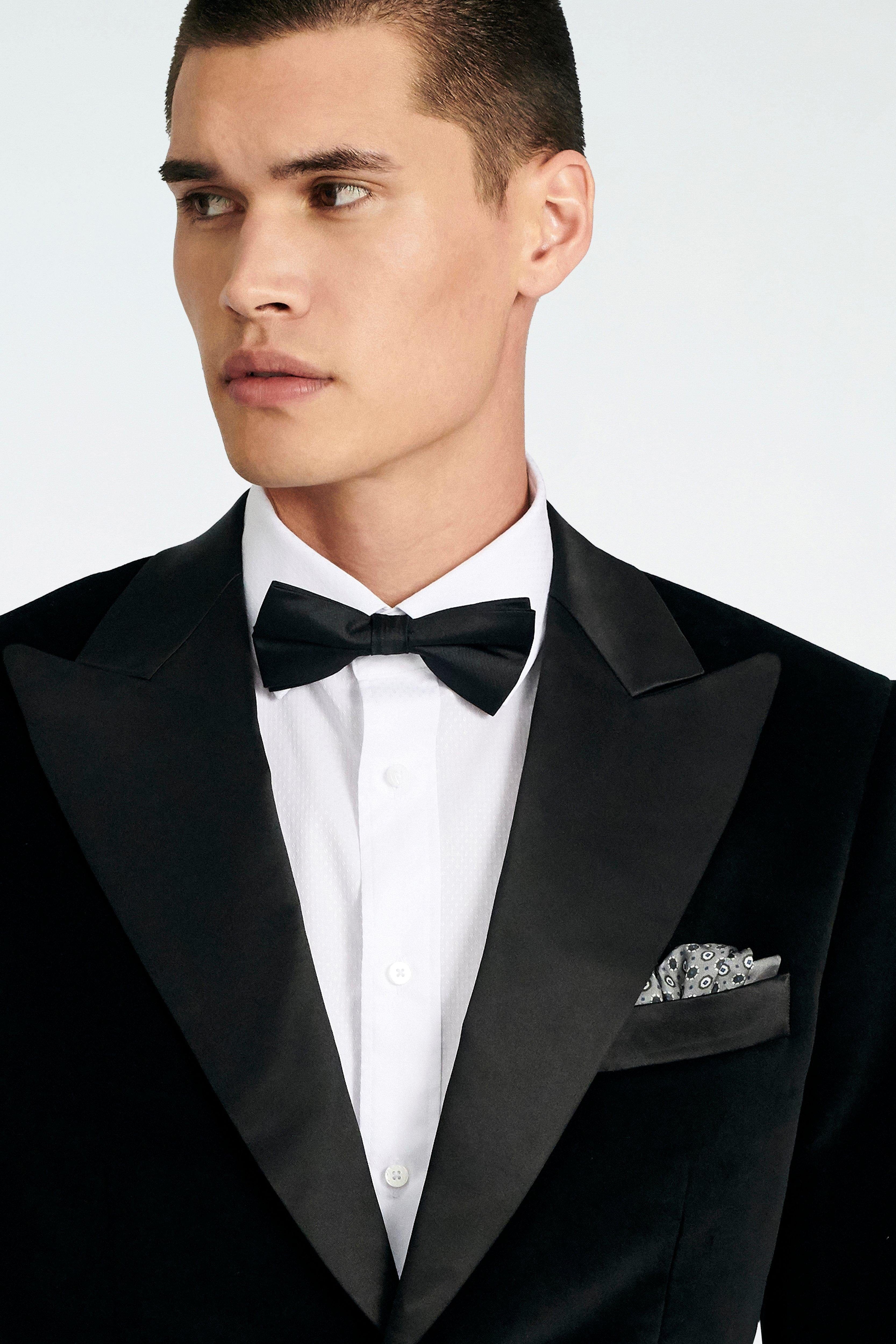 aesido Black Velvet Men's Blazer with Satin Peak Lapel