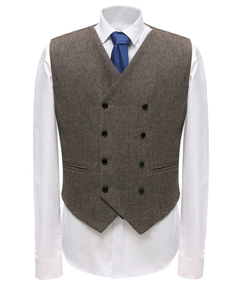 aesido Brown Leisure Men's Suit Vest Herringbone V Neck Waistcoat