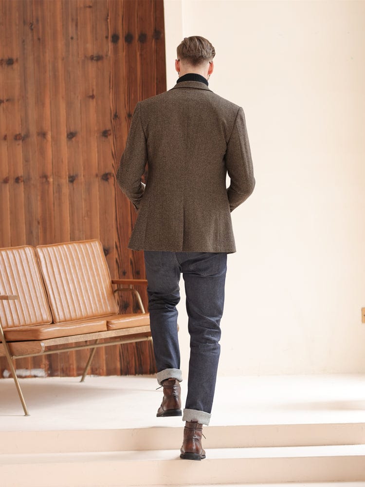 Brown Men's Business Casual Tweed Formal Blazer Brown / 48R Brown Men's Business Casual Tweed Formal Blazer Brown / 48R