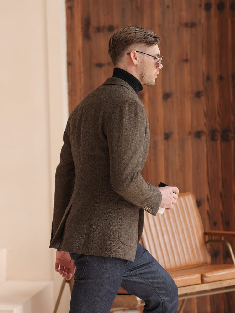 Brown Men's Business Casual Tweed Formal Blazer Brown / 48R Brown Men's Business Casual Tweed Formal Blazer Brown / 48R
