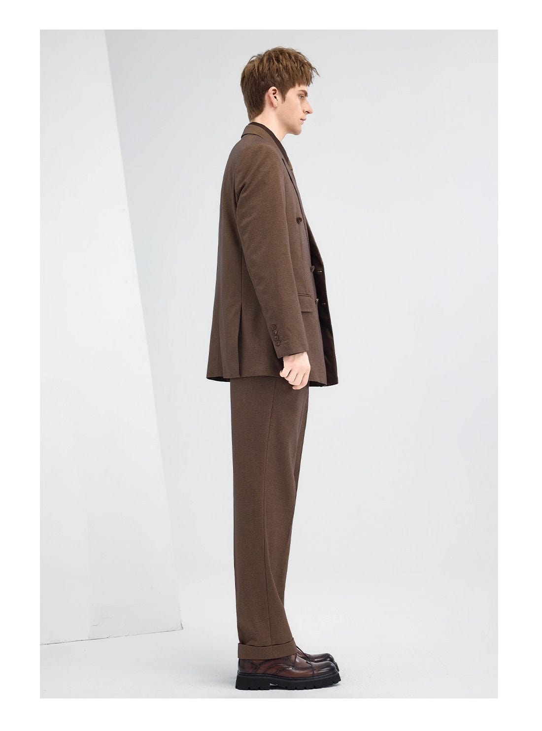 aesido Brown Men's Two-Piece Suit Double-Breasted Blazer and Trousers