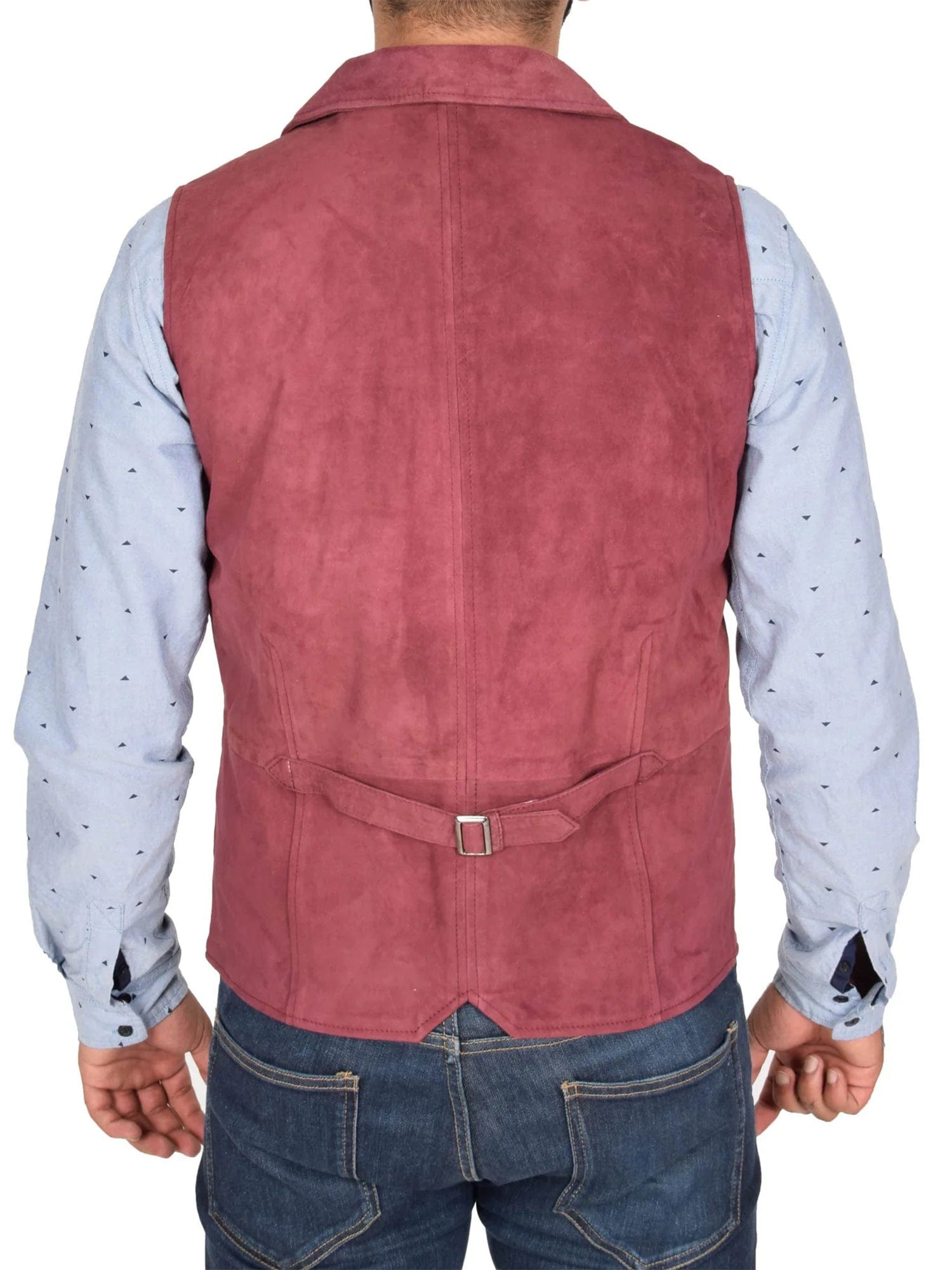 aesido Burgundy Suede Notch Lapel Casual Men's Vest