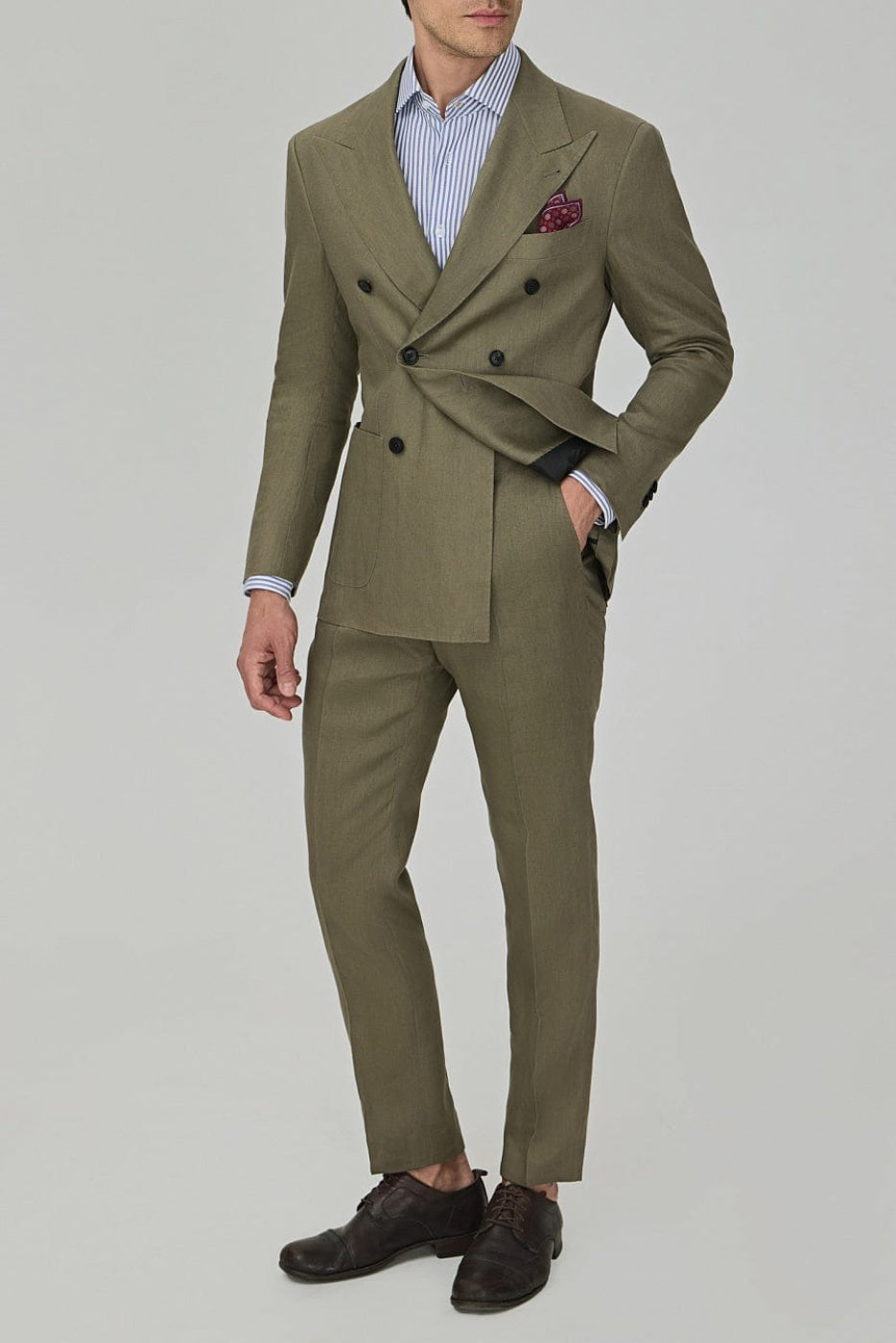 Aesido Business Casual 2 Piece Olive Green Peak Lapel Men's Suit (Blazer+Pants) Olive Green / 42R Aesido Business Casual 2 Piece Olive Green Peak Lapel Men's Suit (Blazer+Pants) Olive Green / 42R