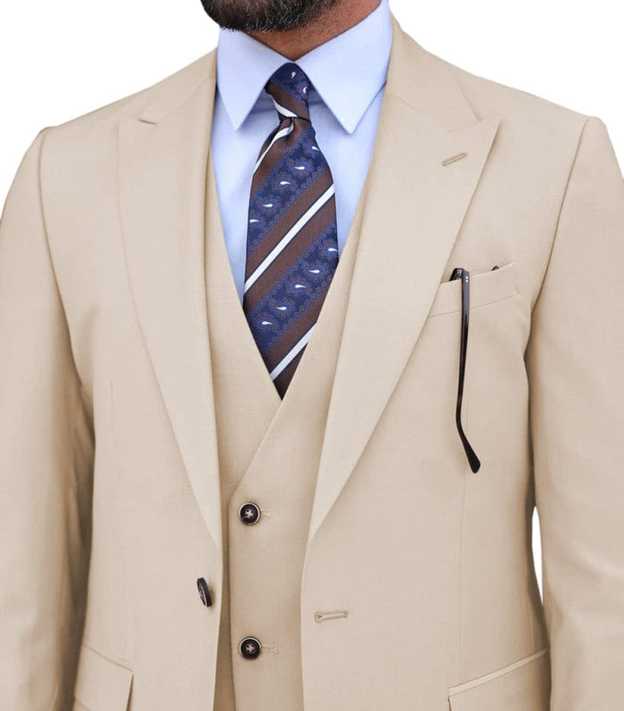 Beige Peak Lapel Fully Lined Modern Fit Suits main image 1
