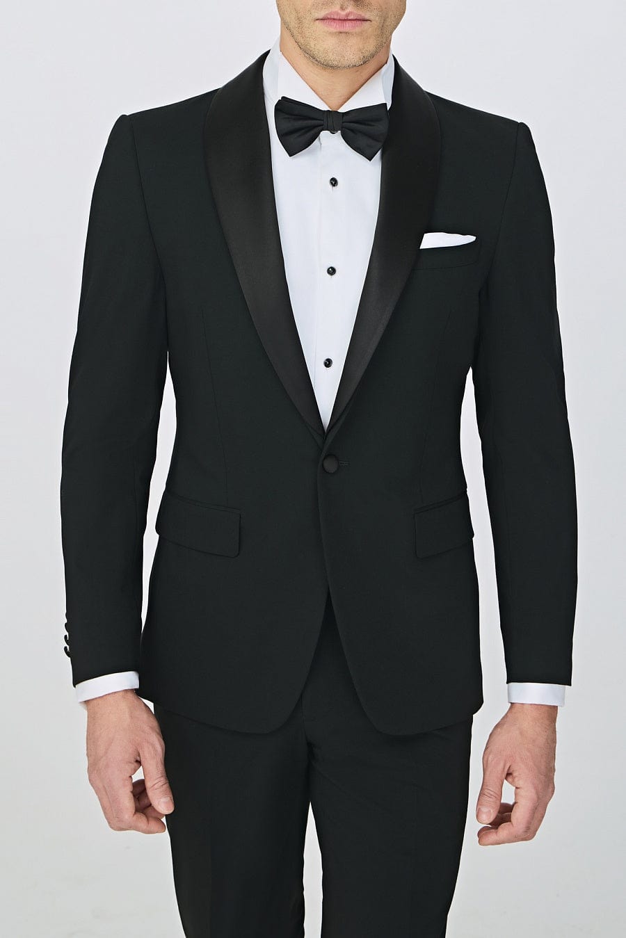 aesido Business Casual Black Shawl Lapel Men's Suit (Blazer+Pants)