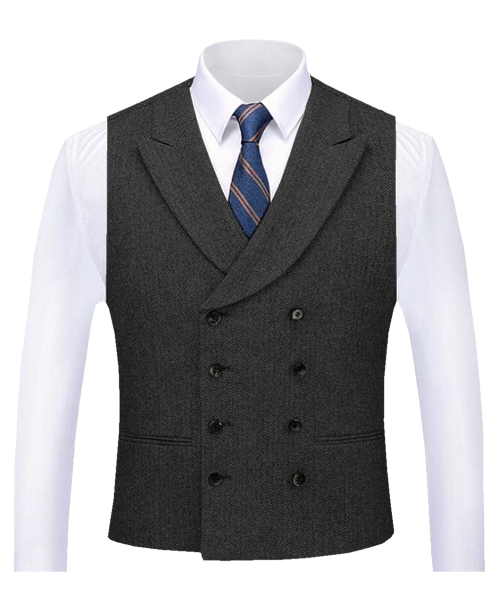 aesido Business Double Breasted Peak Lapel Vest For Men