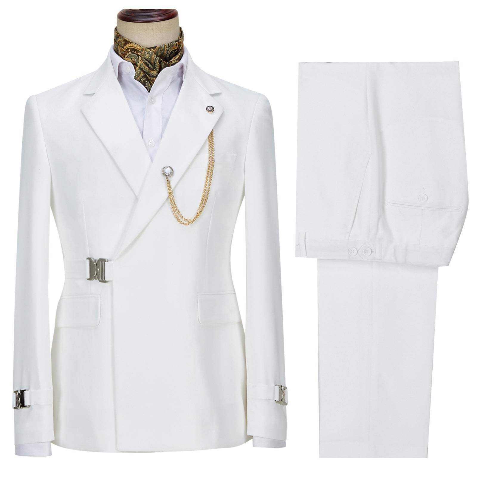 aesido Business Men's Suit 2 Pieces Notch Lapel Flat Blazer (Blazer + Pants)