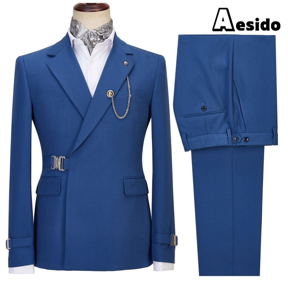 2 Pieces Business Mens Suit Slim Fit Notch Lapel Flat Blazer