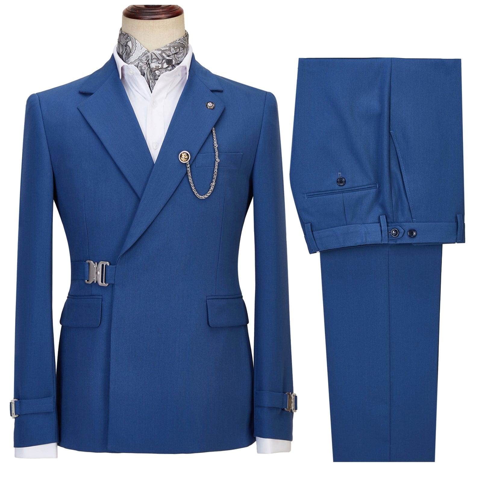aesido Business Men's Suit 2 Pieces Notch Lapel Flat Blazer (Blazer + Pants)