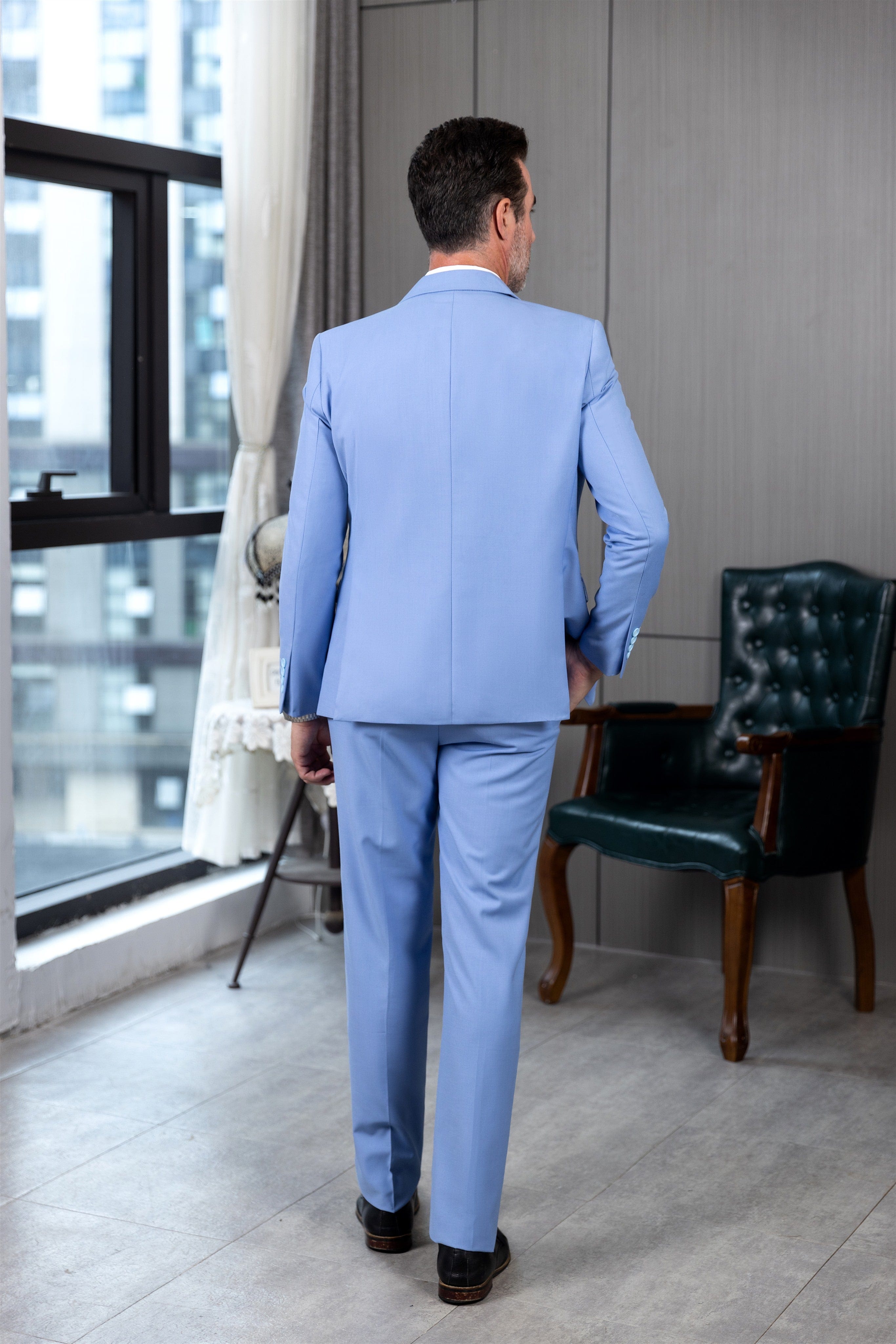 aesido Business Men's Suit 3 Pieces Peak Lapel Jacket（Blazer+Vest+Pants）
