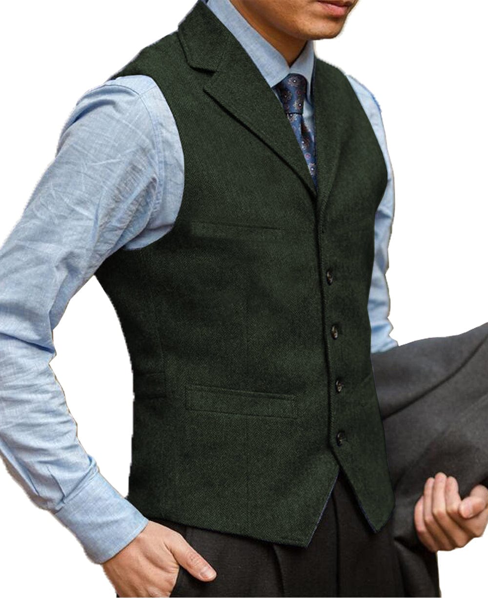 aesido Business Men's Suit Vest Herringbone Notch Lapel Waistcoat