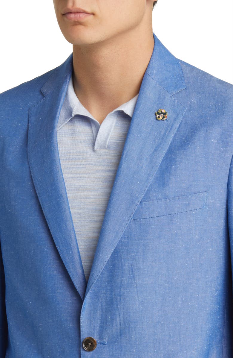 aesido Casual 2 Piece Blue Linen Double Button Men's Suit (Blazer+Pants）