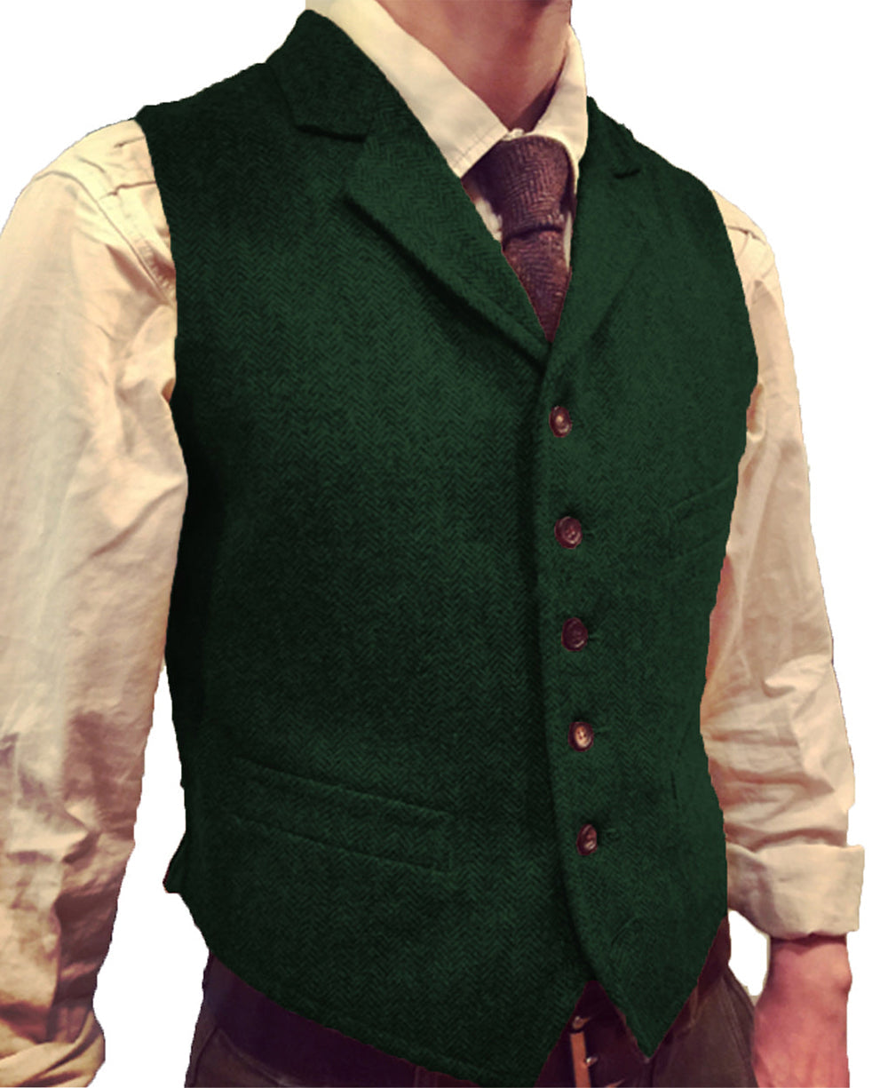 aesido Casual Men's Suit Vest Herringbone Notch Lapel Waistcoat