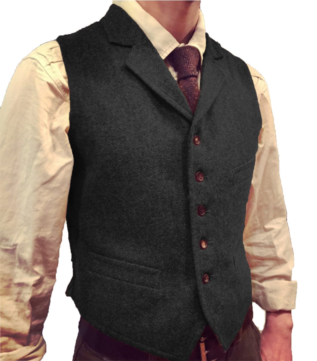 aesido Casual Men's Suit Vest Herringbone Notch Lapel Waistcoat