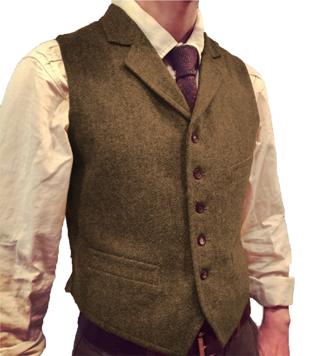 aesido Casual Men's Suit Vest Herringbone Notch Lapel Waistcoat