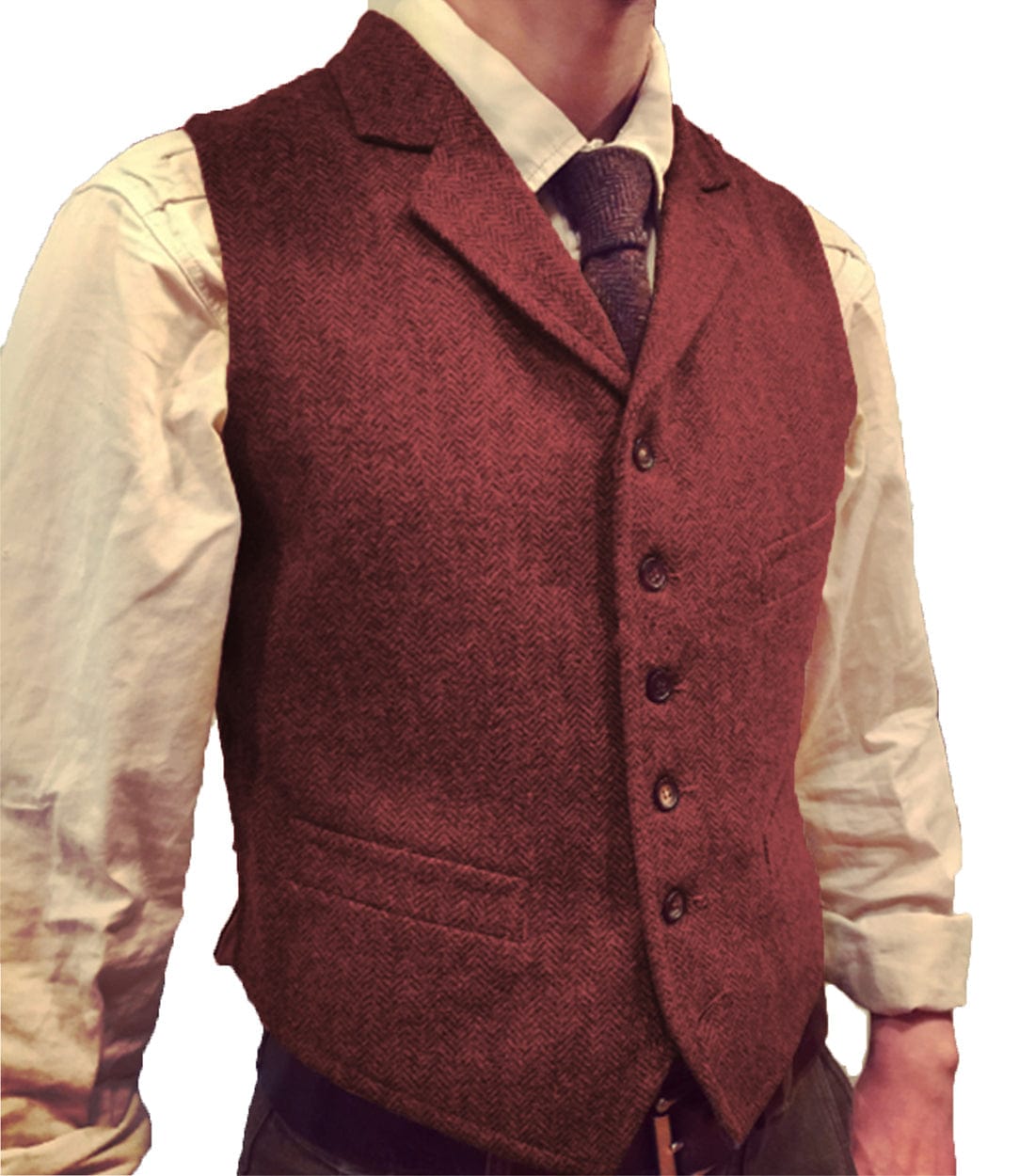 aesido Casual Men's Suit Vest Herringbone Notch Lapel Waistcoat