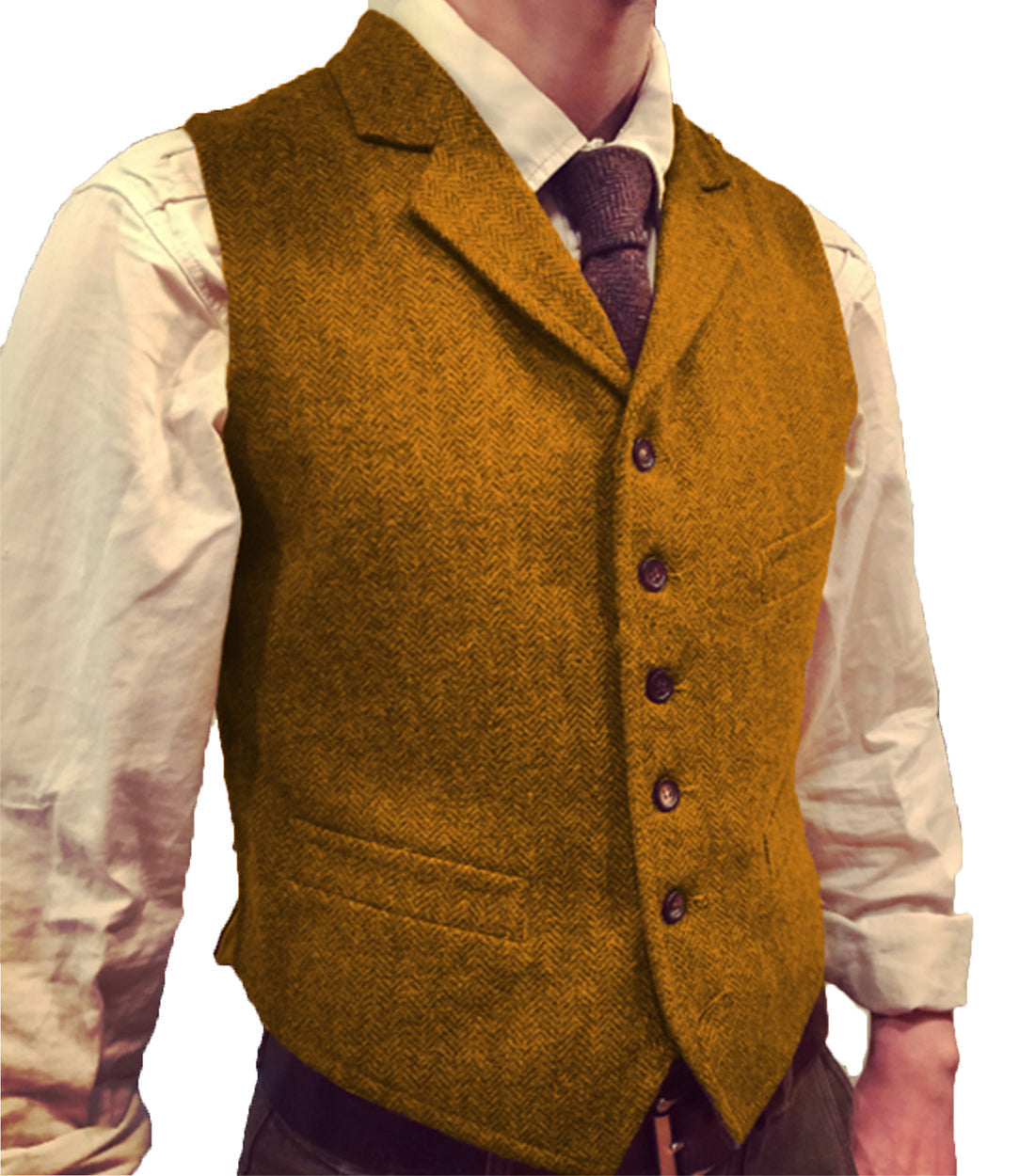 aesido Casual Men's Suit Vest Herringbone Notch Lapel Waistcoat
