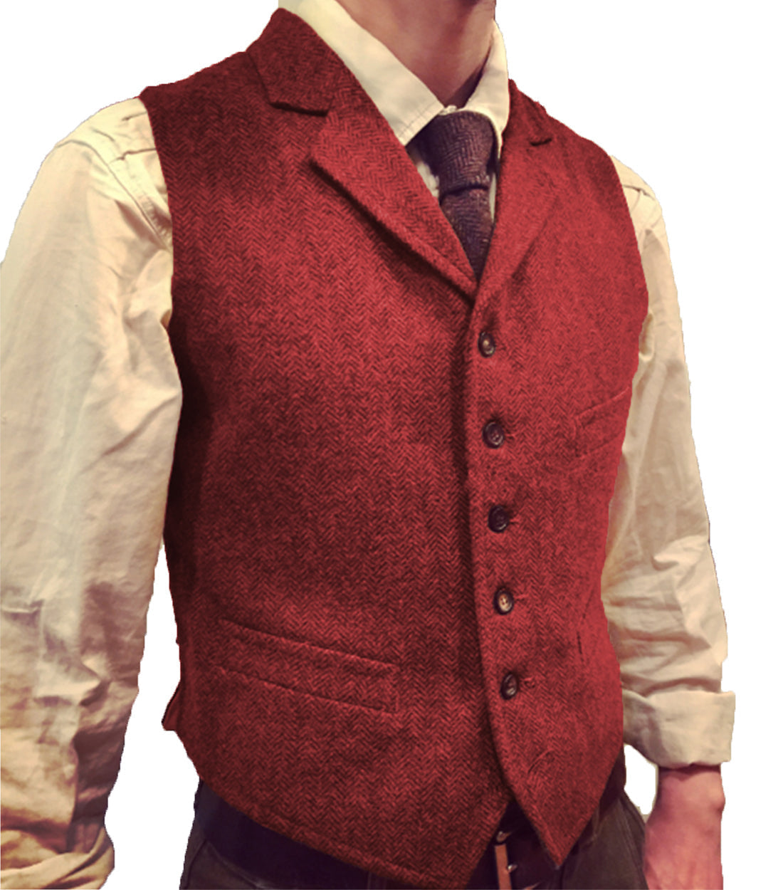 aesido Casual Men's Suit Vest Herringbone Notch Lapel Waistcoat