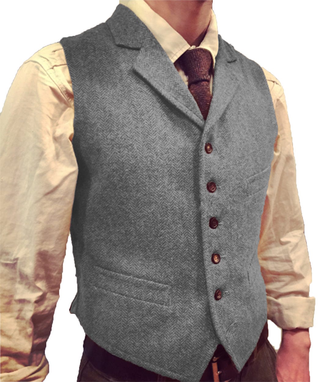 aesido Casual Men's Suit Vest Herringbone Notch Lapel Waistcoat