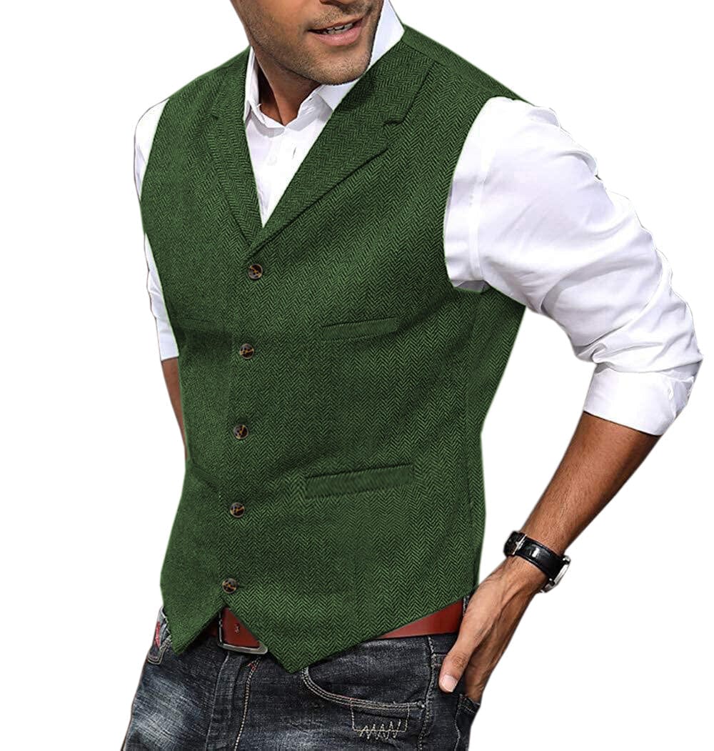 Casual Men's Suit Vest Herringbone Notch Lapel Waistcoat Aesido